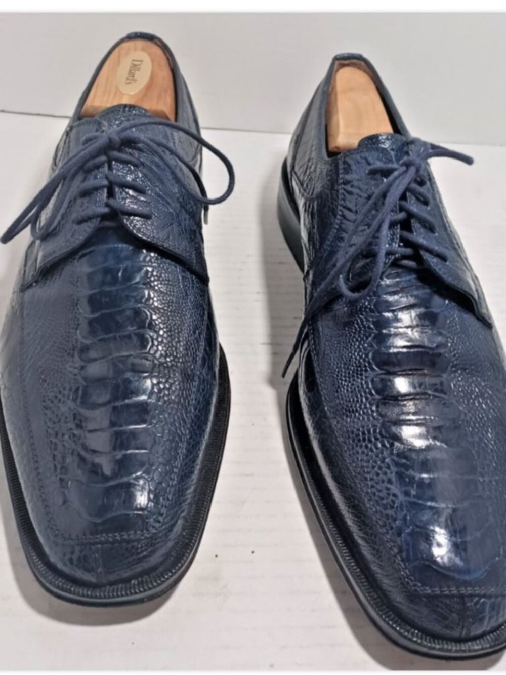 David Eden Men's Ostrich Leg Oxford Dress Shoes Size 9 1/2 Dark Blue